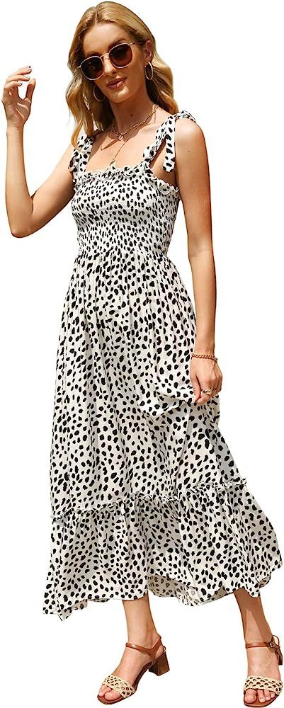 Lucien Hanna Women's Summer Tie Straps Casual Sleeveless Irregular Polka Dot Ruffles Midi Dress | Amazon (US)