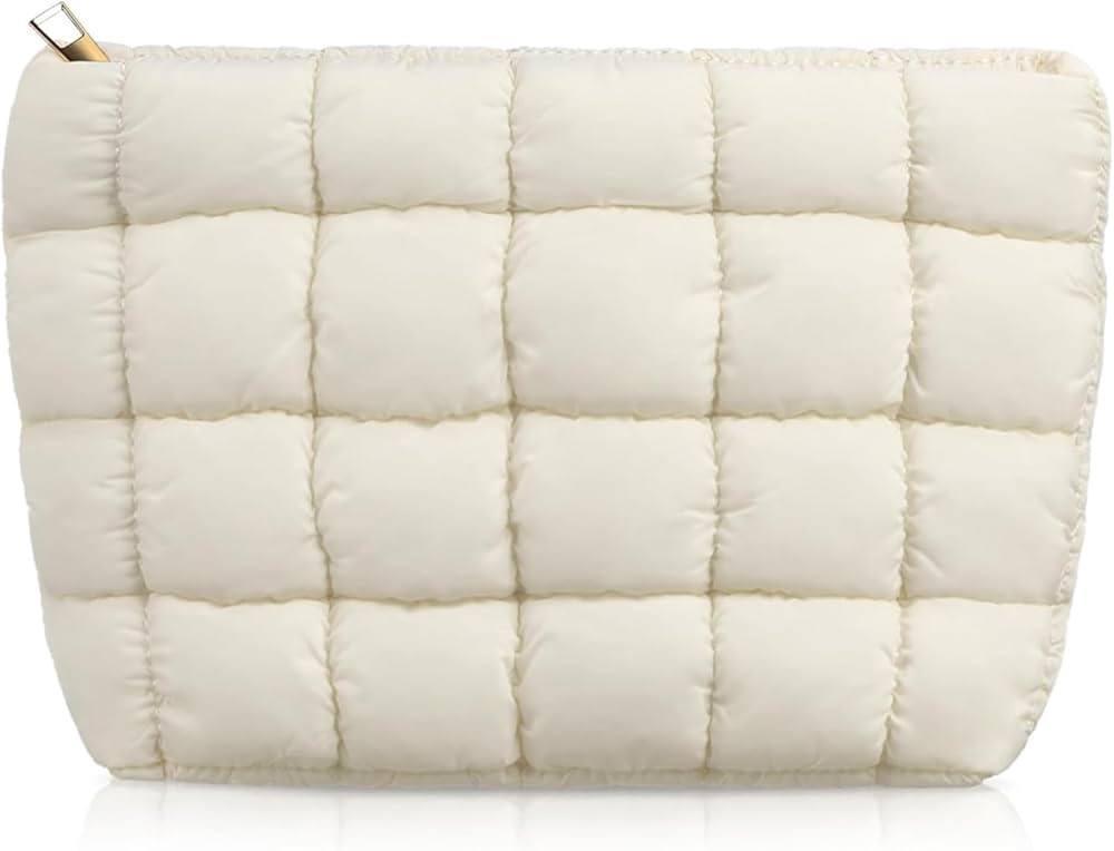 Hillban White Puffy Quilted Makeup Bag Quilted Cosmetic Bag Cute Puffer Gift for Women Toiletry C... | Amazon (US)