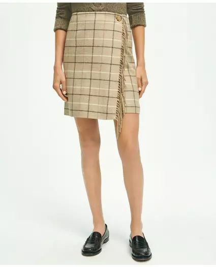 Wool Blend Windowpane Fringed Wrap Skirt | Brooks Brothers