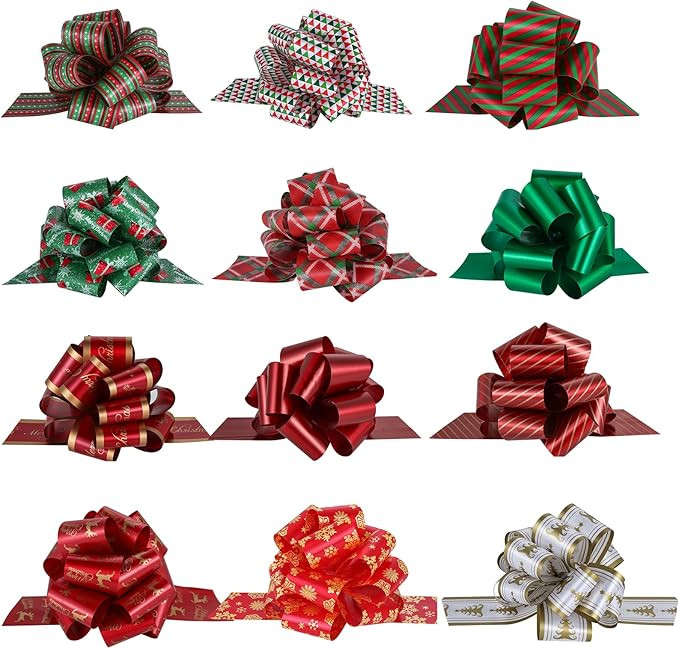 12PCS Christmas Gift Wrap Bows with Ribbon 5inch for Xmas Wrapping, Christmas Decorations, Floris... | Amazon (US)