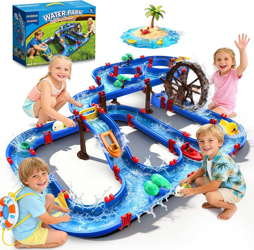 TERRAMUS 2-Tier Water Table Toys with Watermill for Kids, Upgraded Large 115PCS Water Park Playse... | Amazon (US)