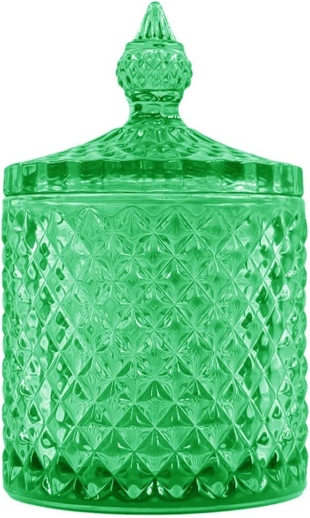 Sizikato Diamond Faceted Glass Candy Jar with Lid, 10oz Green Decorative Jar, Nut Jar, Dried Frui... | Amazon (US)