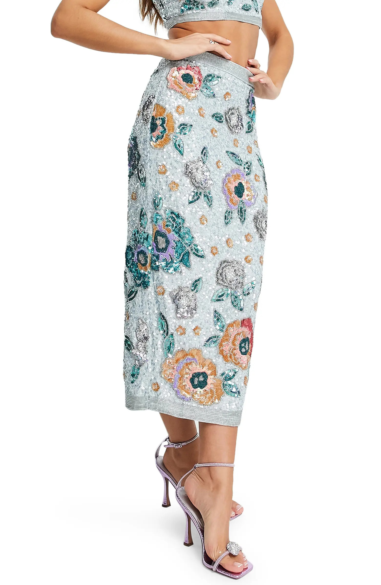 Floral Sequin Midi Skirt | Nordstrom