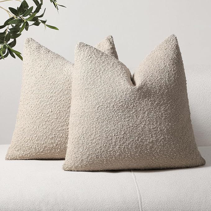 DEZENE Textured Boucle Throw Pillow Covers 18x18 Neutral for Bed Couch Sofa Living Room, Pack of ... | Amazon (US)