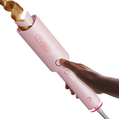 TYMO Automatic Rotating Curling Iron - TYMO CURLPRO Beach Waves Curling Wand, Portable Hair Curler, 500 Million Ionic, Dual Voltage & Lightweight for Travel, Ceramic Coating, 1 1/4 Inch, Pink | Amazon (US)
