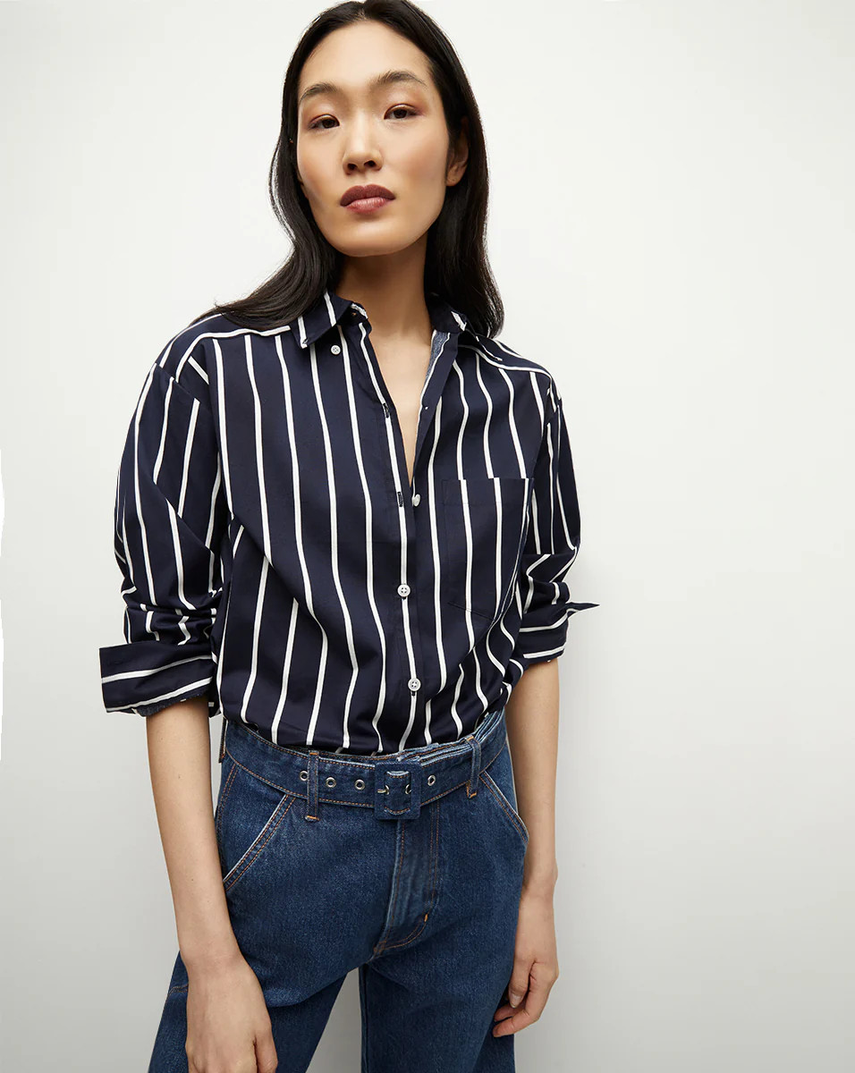Lloyd Striped Button-Down Shirt | Veronica Beard