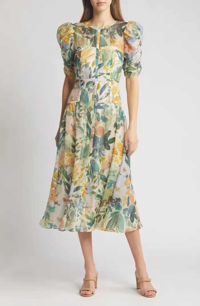 Ted Baker London Mincia Floral Puff Sleeve Midi Dress | Nordstrom | Nordstrom