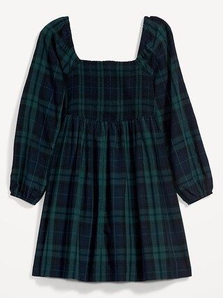 Fit &#x26; Flare Plaid Smocked Cutout Seersucker Mini Dress for Women | Old Navy (US)