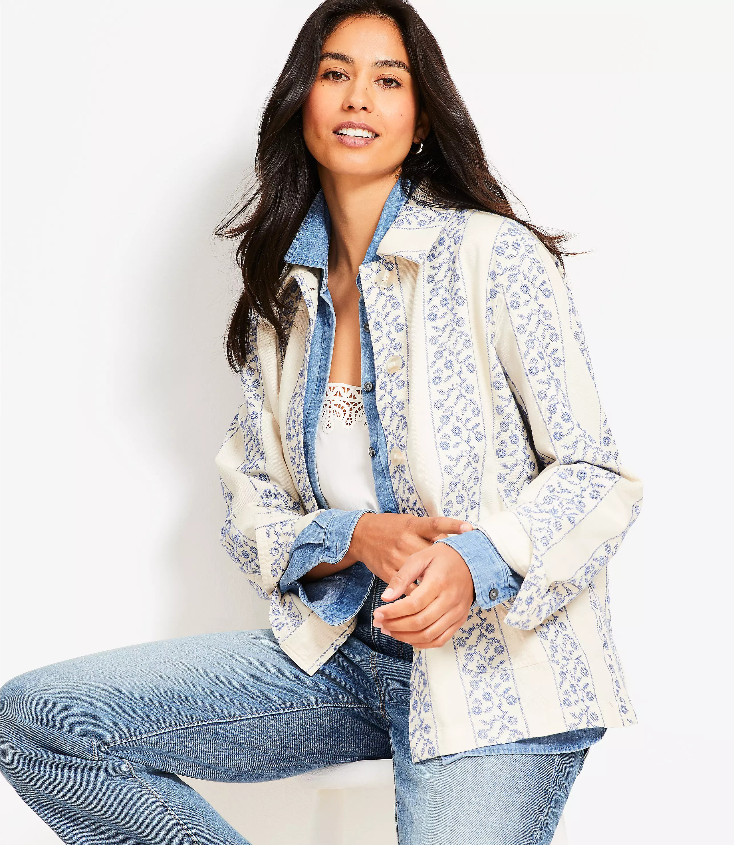 Floral Striped Chore Jacket | LOFT
