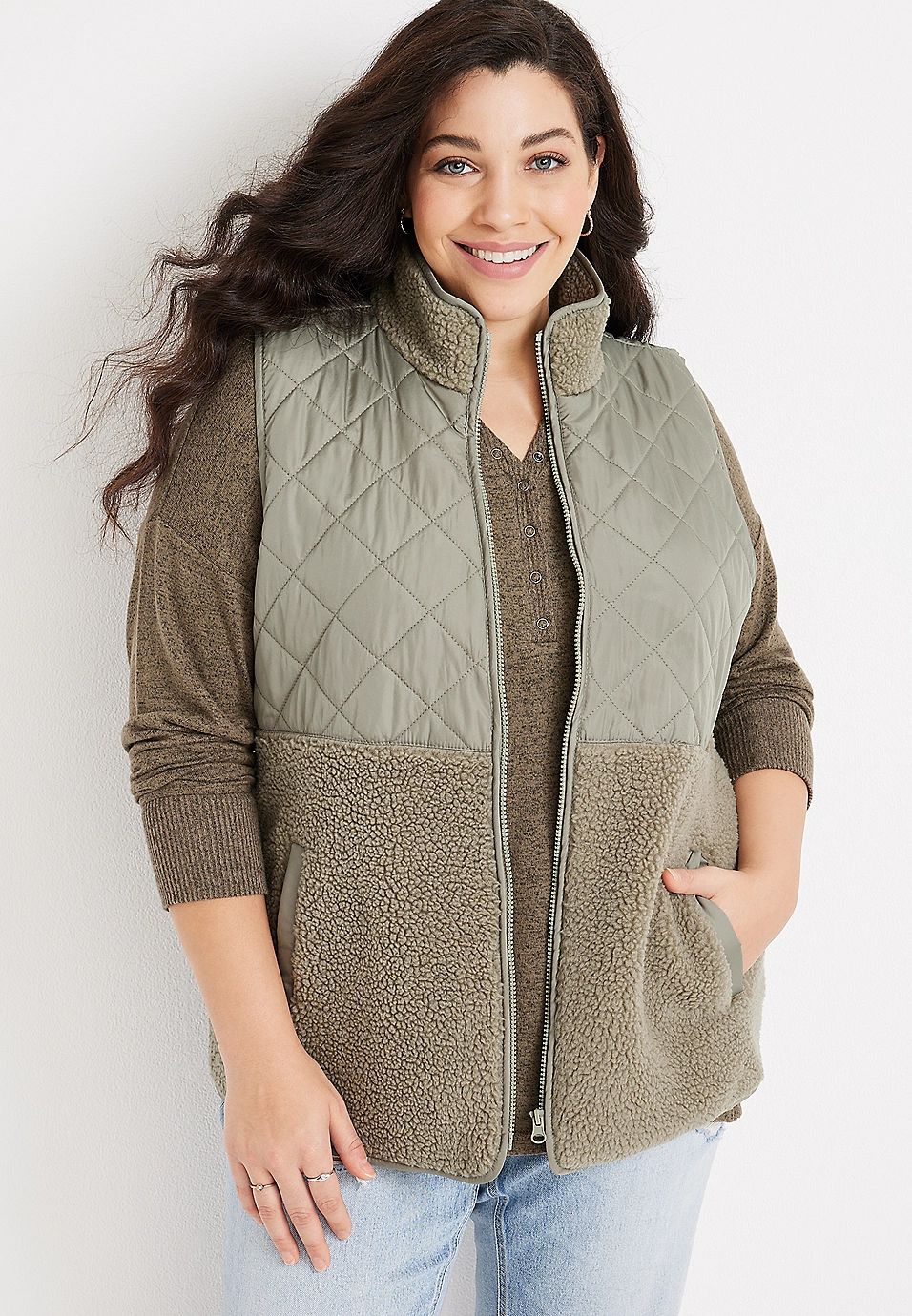 Plus Size Sherpa Quilted Vest | Maurices