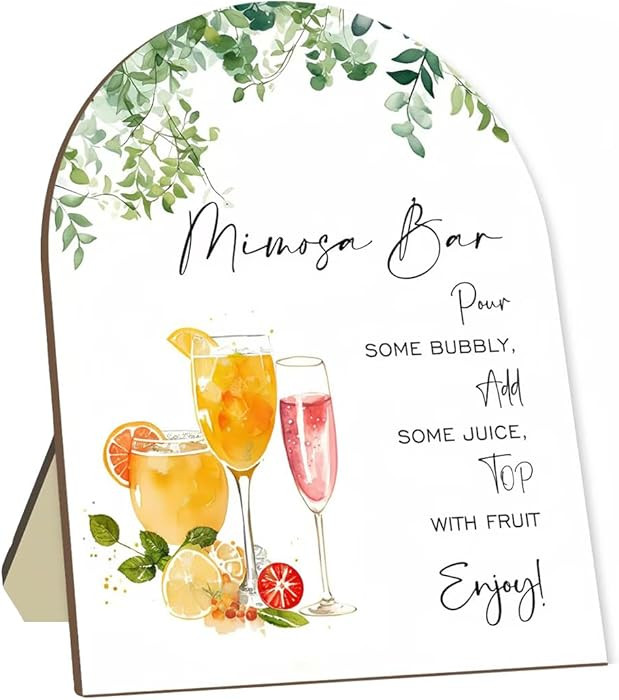 Mimosa Bar Sign for Mimosa Bar Supplies, 10 x 8 Inch Wooden Double-Sided Ready to Pop Baby Shower... | Amazon (US)