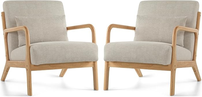 Accent Chair Set of 2 with Pillow Upholstered Mid-Century Chair Living Room Chair for Small Space... | Amazon (US)