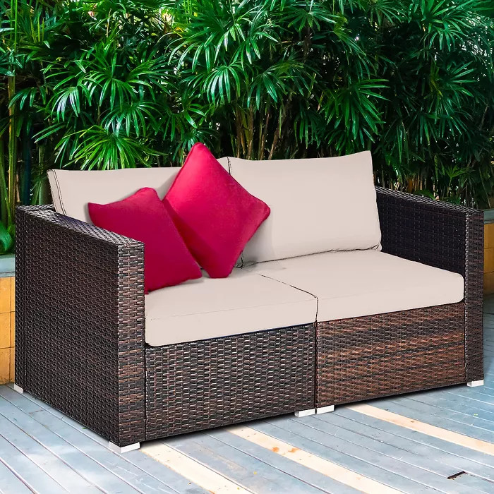 Costway 2PCS Patio Rattan Corner Sofa Sectional Furniture Cushion | Target
