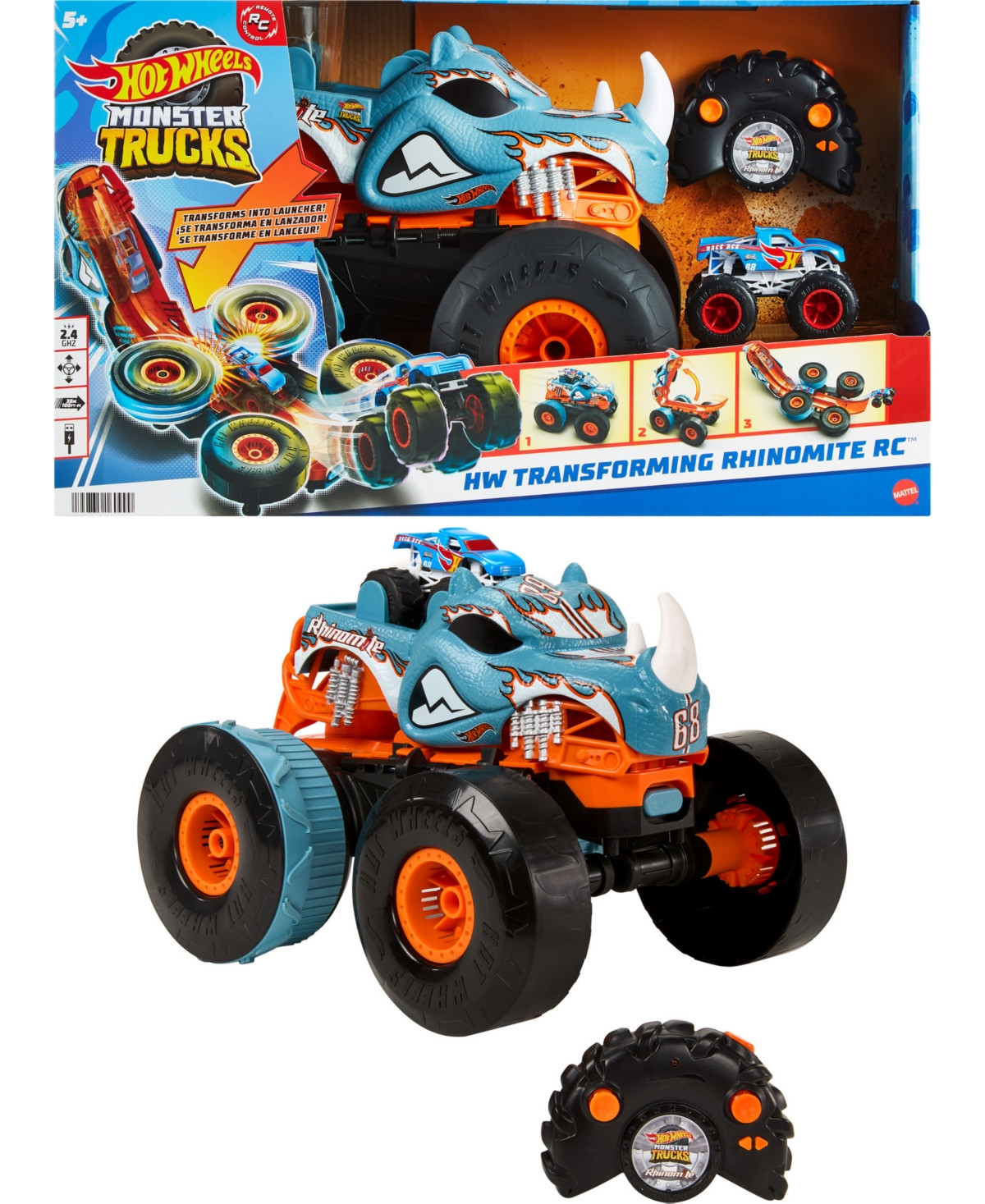 Monster Trucks Hw Changing Rhinomite Rc in 1:12 Scale with 1:64 Scale Toy Truck - Multicolor | Macy's