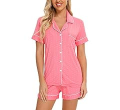 Senert Pajamas Set For Women Short Sleeve Sleepwear Soft Button Down Pjs Set Nightwear Lounge Set... | Amazon (US)