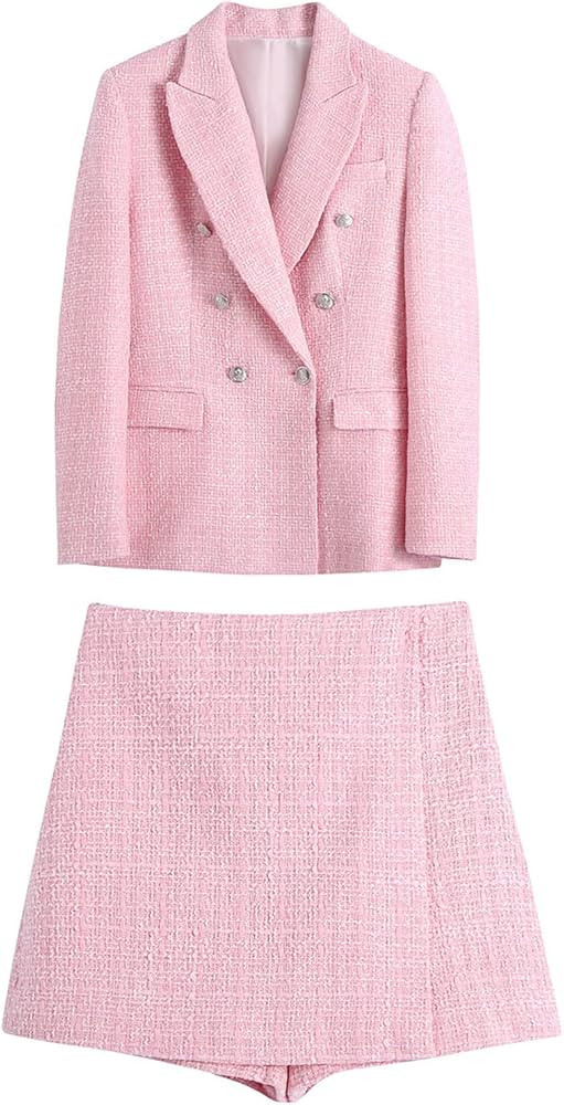Women's Tweed Blazer Jacket Skirt Suits Sets, Blazer Jacket Coat Formal Office Business Blazer Ou... | Amazon (US)