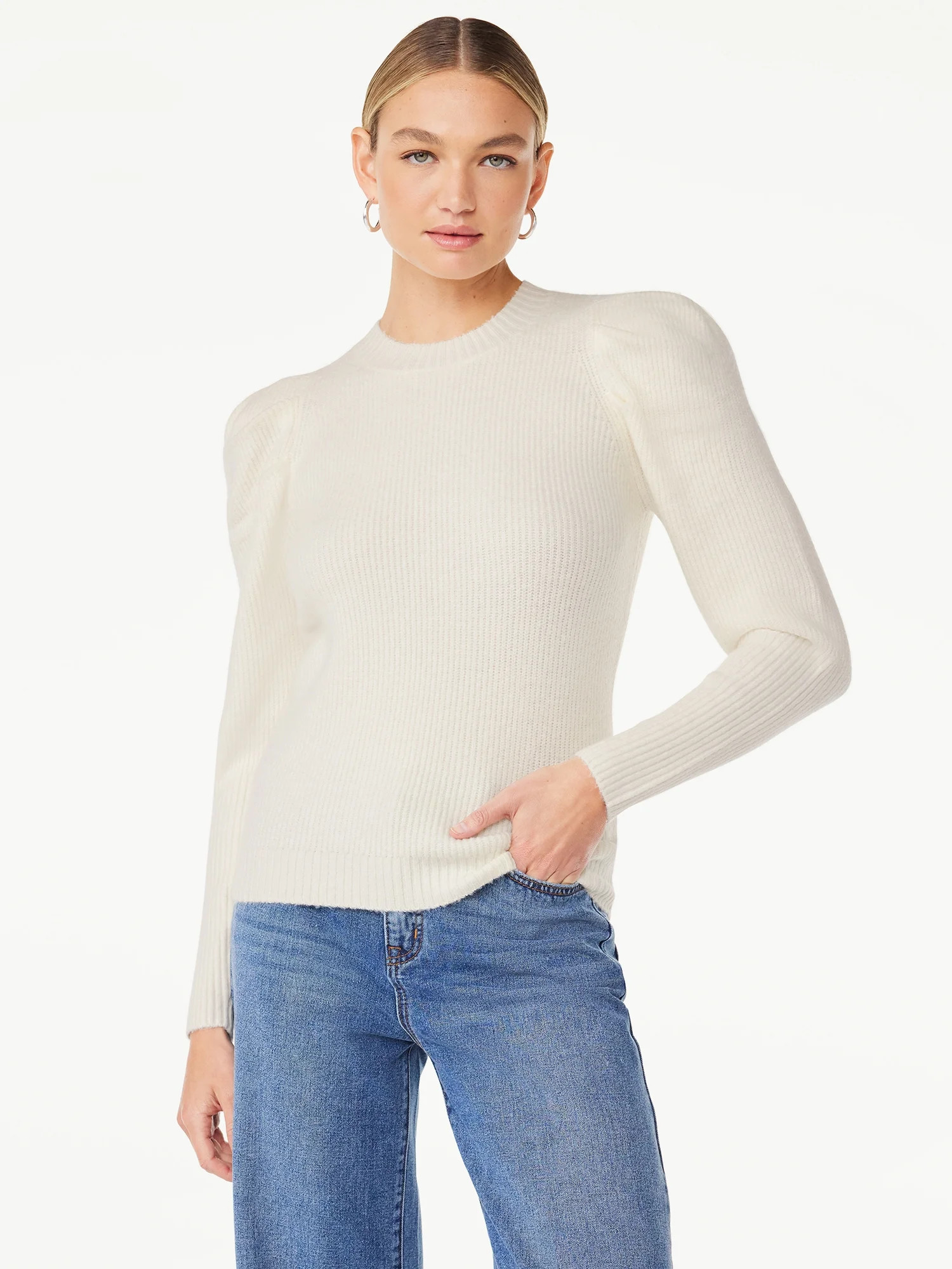 Scoop Women's Pullover Sweater with Long Sculped Sleeves, Sizes XS-XXL | Walmart (US)