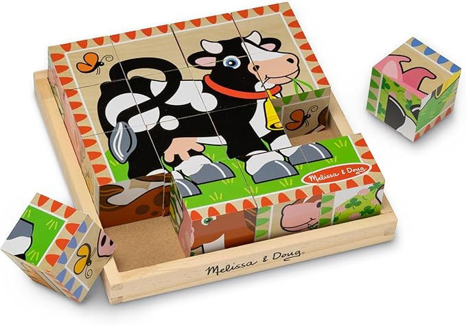 Melissa & Doug Farm Wooden Cube Puzzle with Storage Tray – 6-in-1 Animal Puzzle for Toddlers an... | Amazon (US)