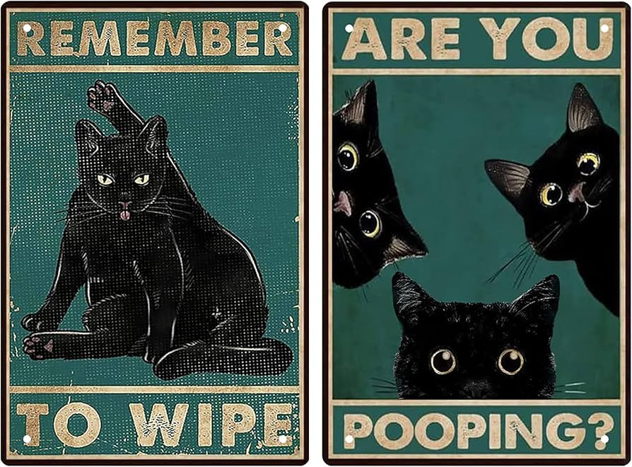 2 Pack Retro Tin Sign Vintage Black Cat Bathroom Wall Decor-Funny Are You Pooping Signs for Restr... | Amazon (US)