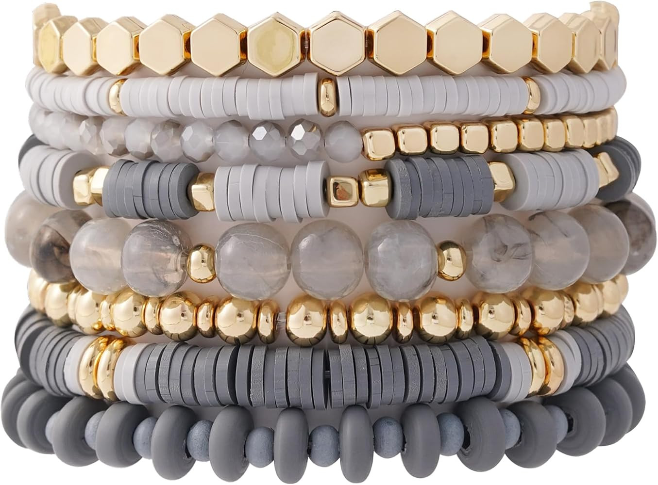 GOOJIDS Surfer Heishi Clay Bead Bracelets for Women Bohemian Stackable Gold Beaded Stretch Bracel... | Amazon (US)