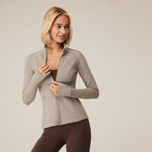 FeatherFitâ¢-Warm Slim-It It's Chilly Fleece-Lined Slim Fit Long Sleeve Jacket With Thumbholes Autumn Winter Yoga Daily Casual | SHEIN