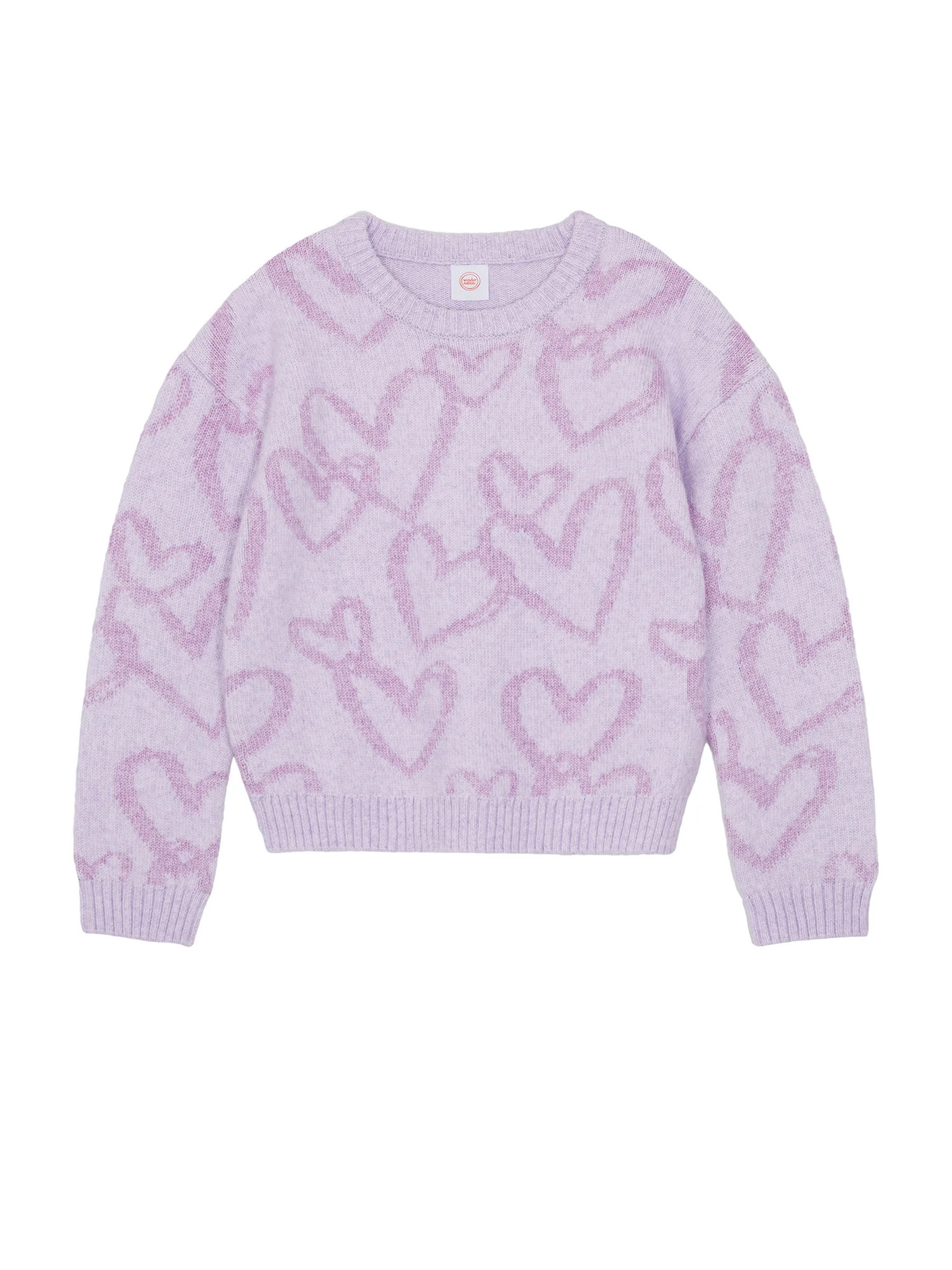 Wonder Nation Girls Novelty Feather Yarn Heart Icon Sweater, Sizes 4-18 & Plus | Walmart (US)