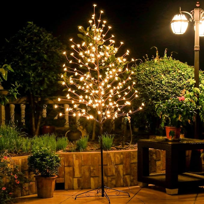 LED Cherry Blossom Tree Light 6FT 208L LED Christmas Tree Decorations Warm White Artificial Flowe... | Amazon (US)