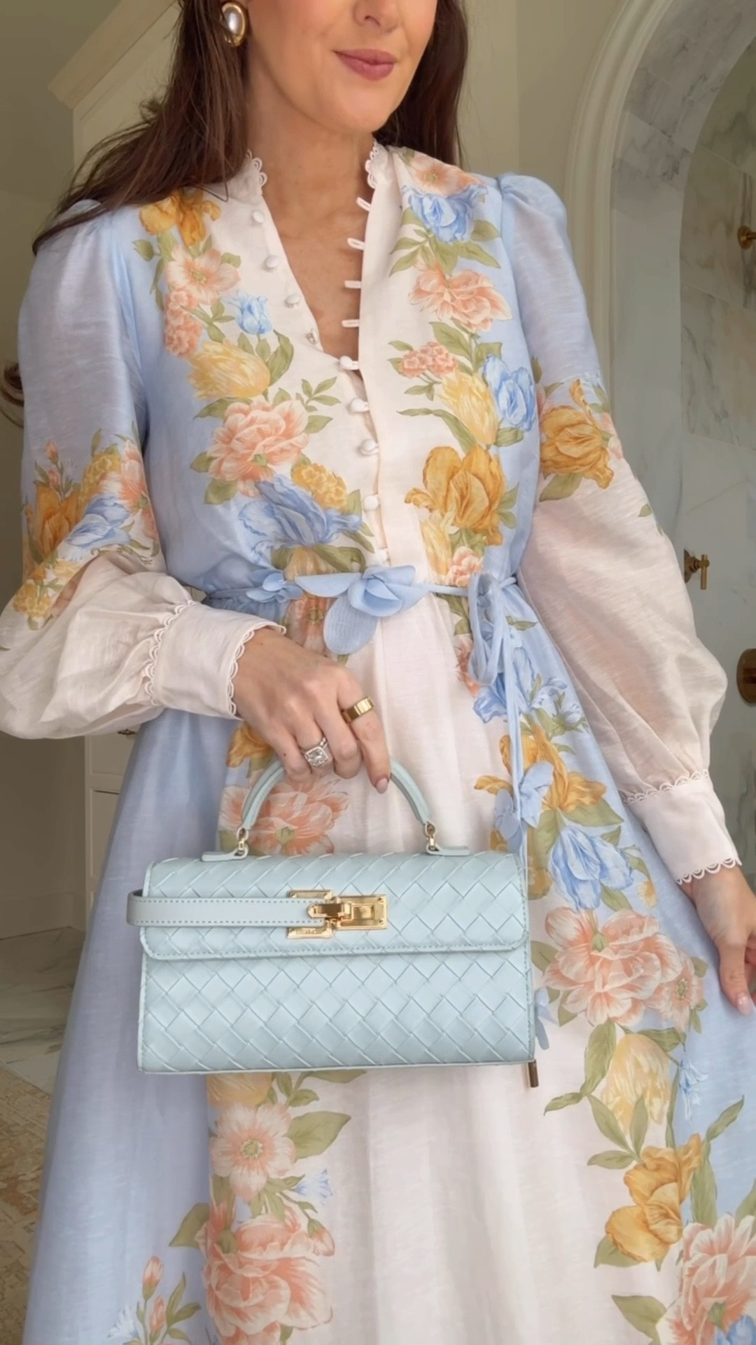 This would be a beautiful dress for Easter morning! I love the 3D flowers on the belt - such a beautiful detail. I sized up one size for pregnancy! 🤍🌷

Easter outfit inspo, spring outfit, spring dress, JW Pei handbag, light blue handbag 

#LTKSeasonal #LTKBump #LTKmomlife