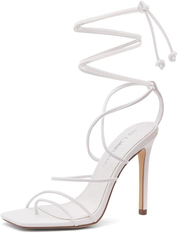 Shoe Land SL-Finely Women's Lace-Up Heels, Square Open Toe Ankle Wrap Tie-Up Heeled Sandals, 4-In... | Amazon (US)