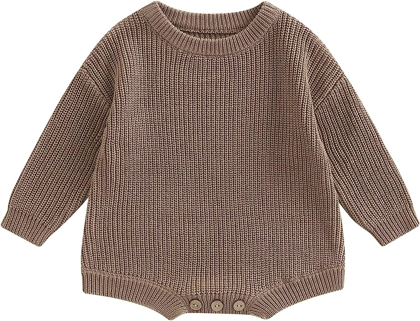 woshilaocai Baby Boy Girl Sweater Oversized Long Sleeve Romper Warm Crewneck Onesie CuteToddler K... | Amazon (US)