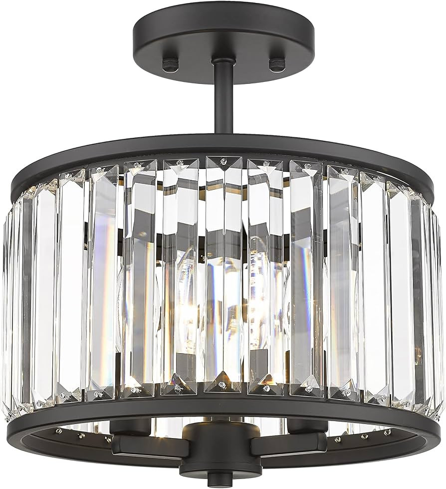 Semi Flush Mount Ceiling Light Fixture, 11" Crystal Light Fixture, 3-Light Modern Lamps with Matt... | Amazon (US)
