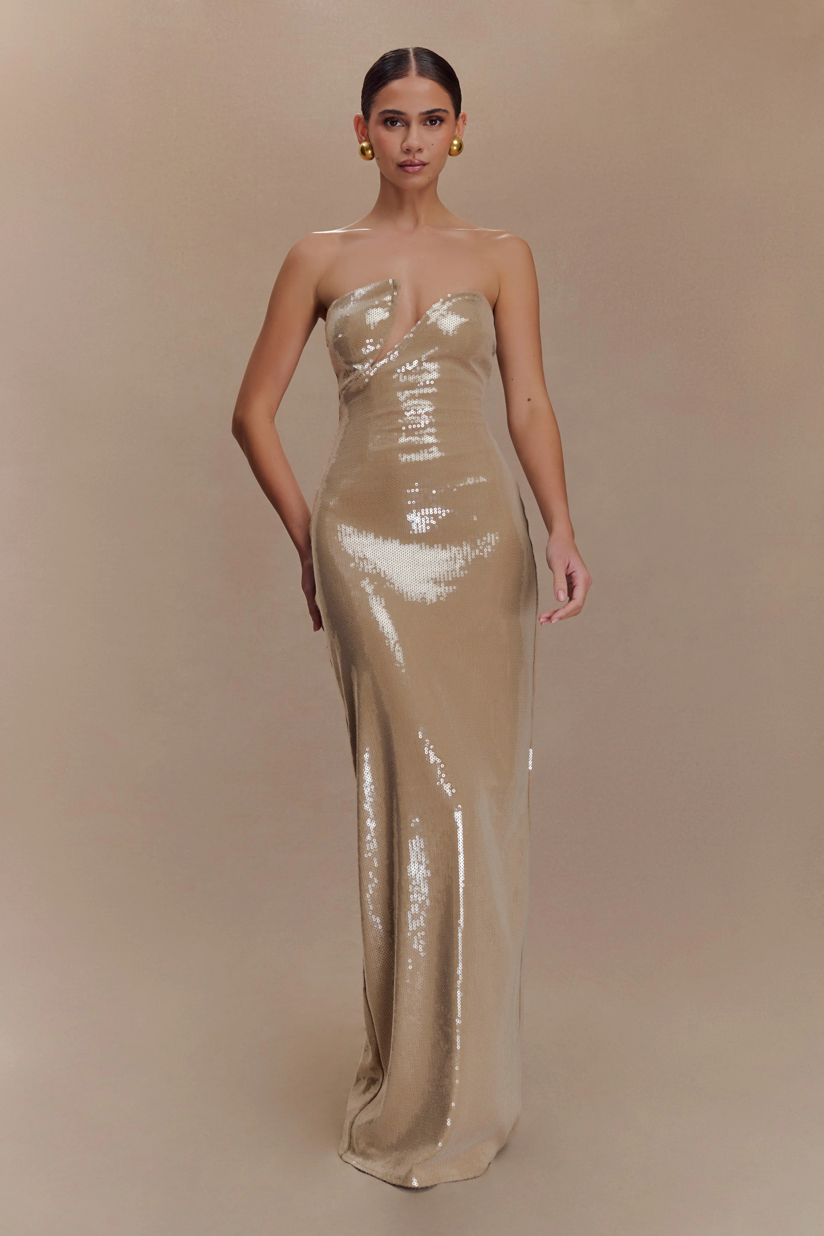 Winston Strapless Sequin Maxi Dress - Taupe | MESHKI US