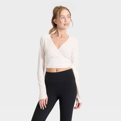 Women's Wrap Long Sleeve Top - JoyLab™ Cream M | Target