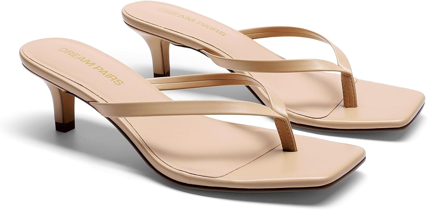 DREAM PAIRS Kitten Heels for Women Flip Flop Low Heels Square Open Toe Sandals Thong 1.97 Inch He... | Amazon (US)