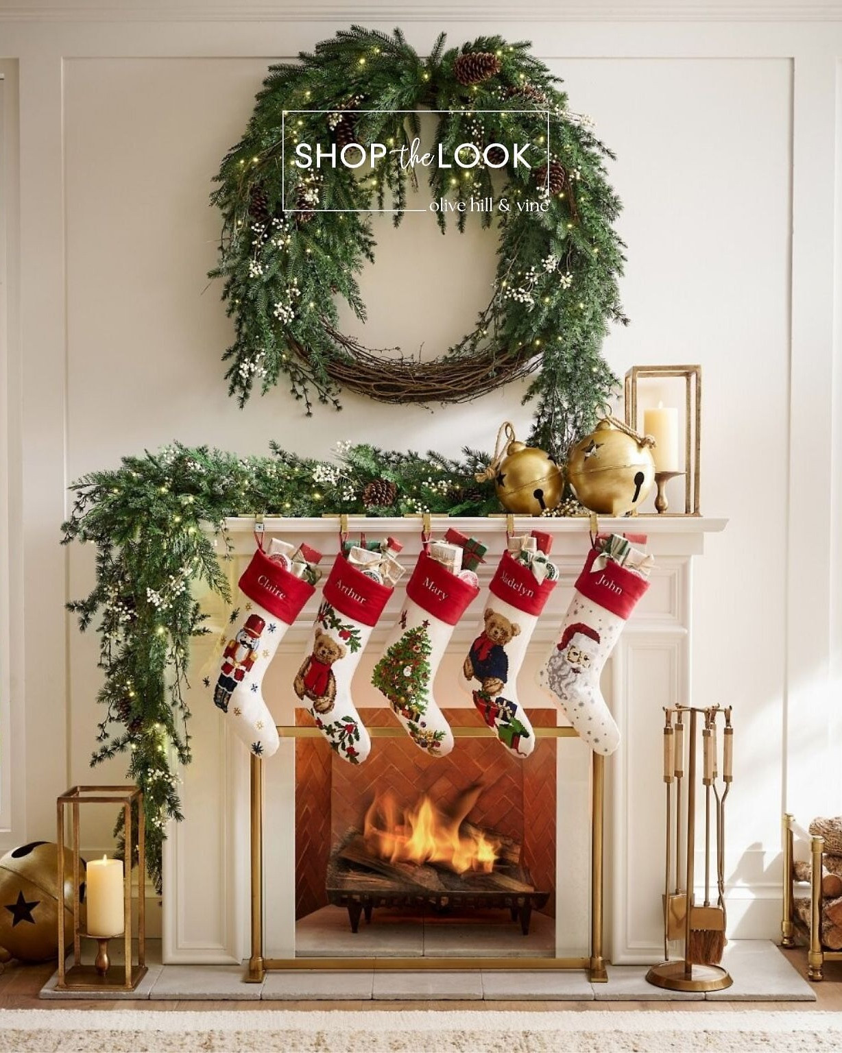 Holiday charm meets designer detail in this festive scene. A handwoven wool rug anchors the space, while an avant-garde wreath, needlepoint stockings, golden bells, and flickering candles bring warmth and artistry to a fireplace styled to perfection. 

 

#LTKHoliday #LTKSeasonal #LTKHome