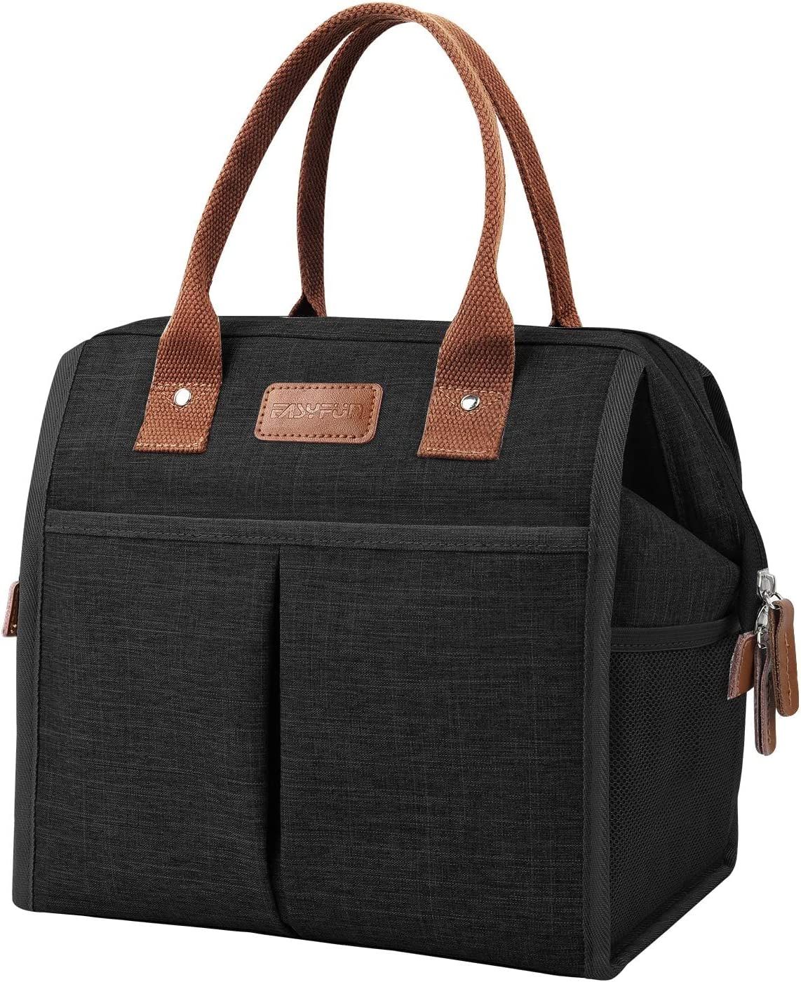 Lunch Bag for Women & Men, Large Adult Insulated Lunch Box Cooler Tote Bags (Black) | Amazon (US)
