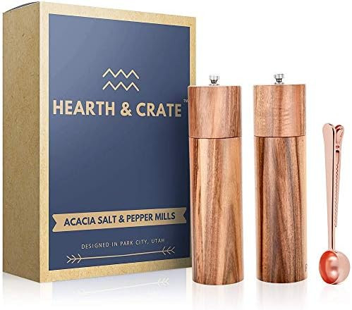 Wooden Salt and Pepper Grinder Set - Salt and Pepper Mill w/ Rose Gold Scoop - Pepper Grinder, Se... | Amazon (US)