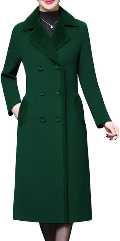 Aprsfn Women's Double-breasted Notched Lapel Midi Wool Blend Pea Coat Jackets | Amazon (US)
