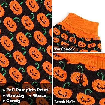 KYEESE Halloween Dog Sweater Pumpkin with Leash Hole Dog Sweater Turtleneck Dog Knitwear Warm Pet... | Amazon (US)