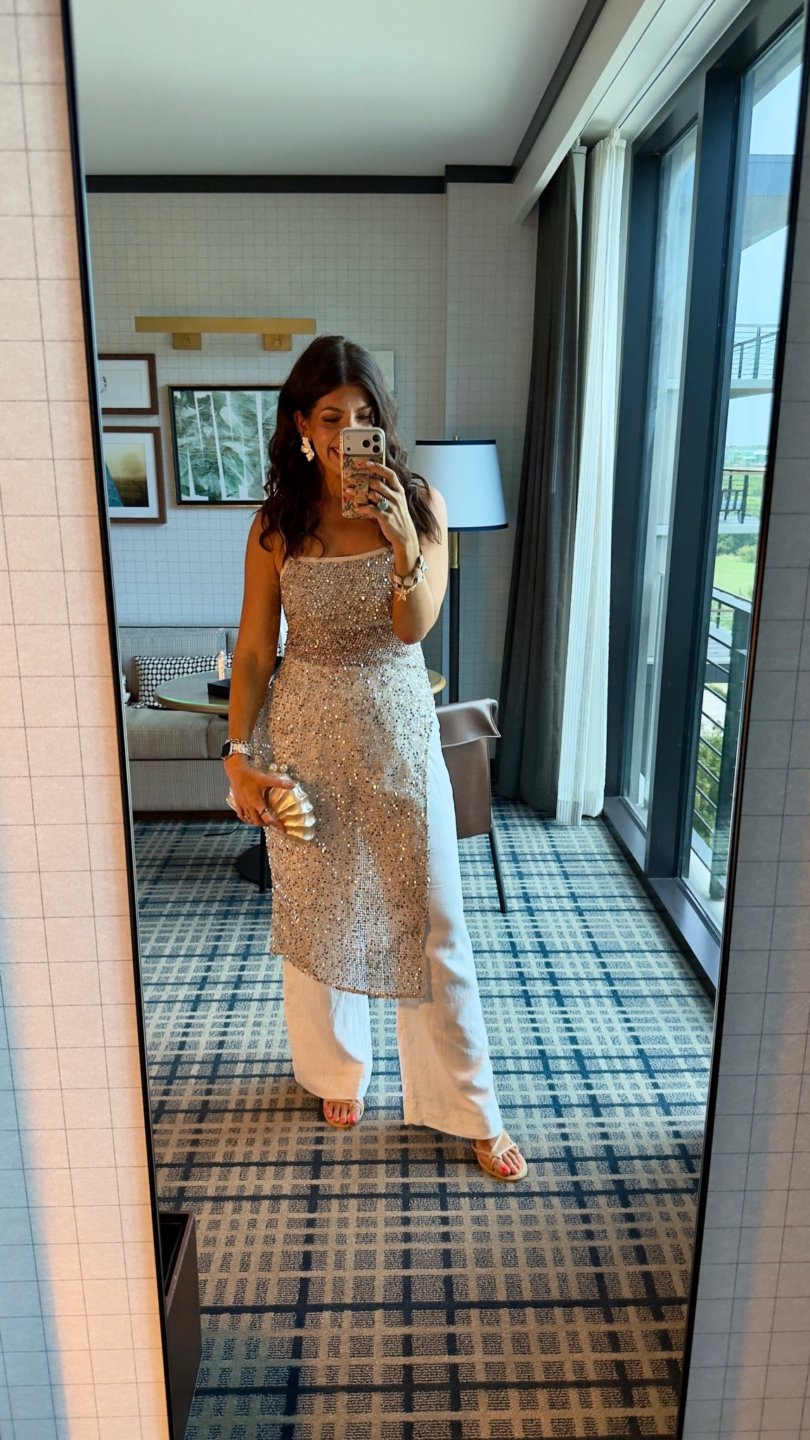Coastal cocktail 
In a medium sequin top and medium pants

#LTKCon #LTKMidsize #LTKTall