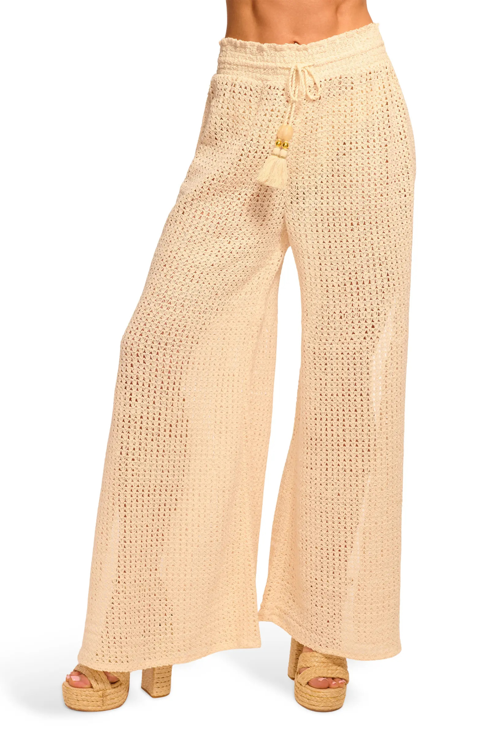 Ramy Brook Glora Tie Waist Wide Leg Crochet Cover-Up Pants | Nordstrom | Nordstrom