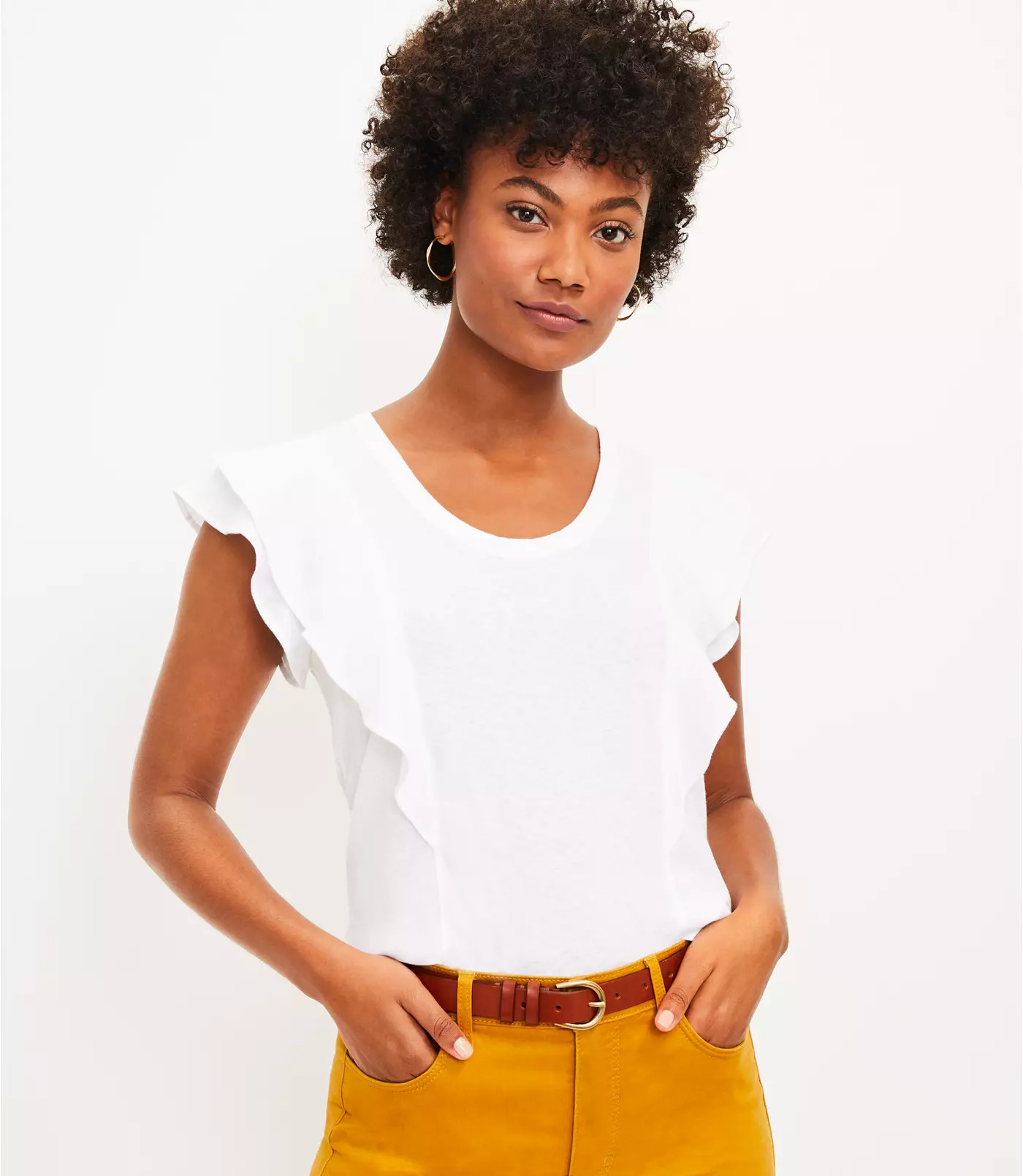 Ruffle Scoop Neck Tee | LOFT