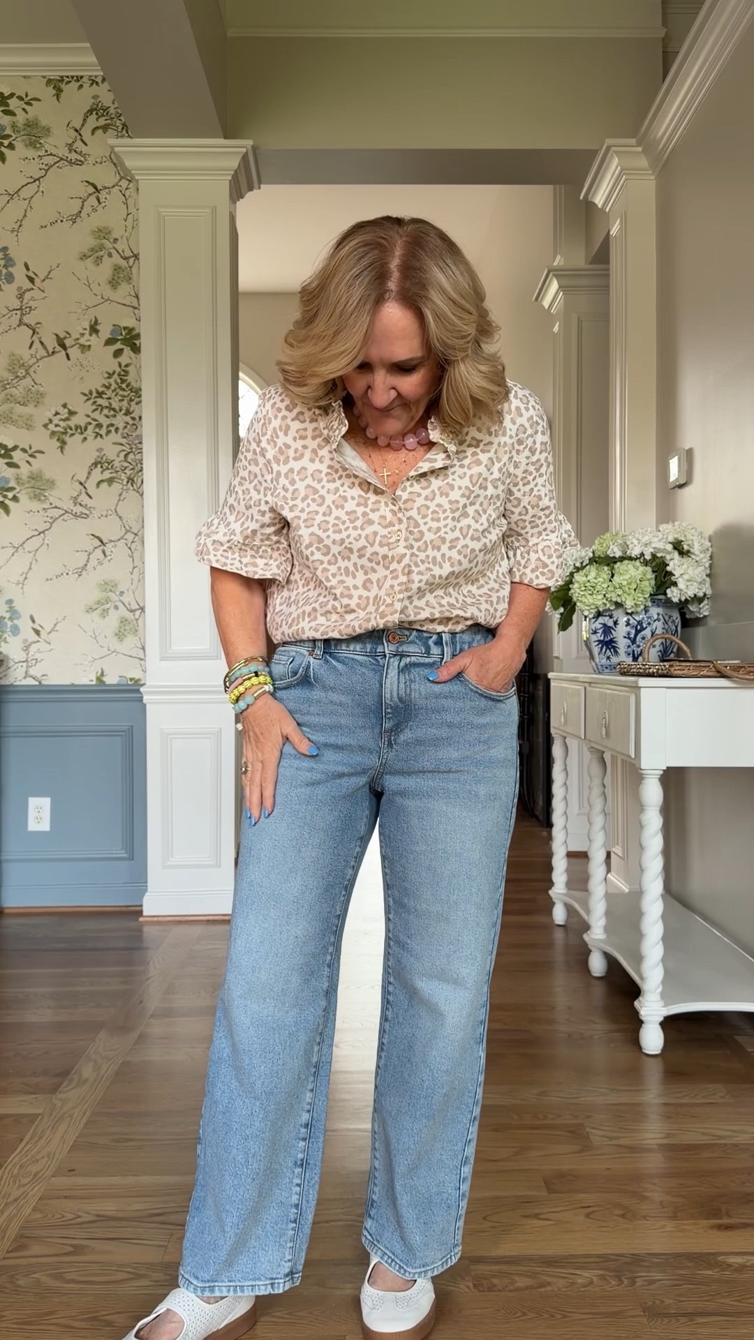 New Talbots jeans size 8 petite I love the silhouette 
Summer leopard blouse size medium 
Sneakers true to size love them! 
20% off my bracelet stack code NANETTE20

#LTKSeasonal #LTKOver40 #LTKPetite

#LTKOver40 #LTKPetite #LTKSaleAlert