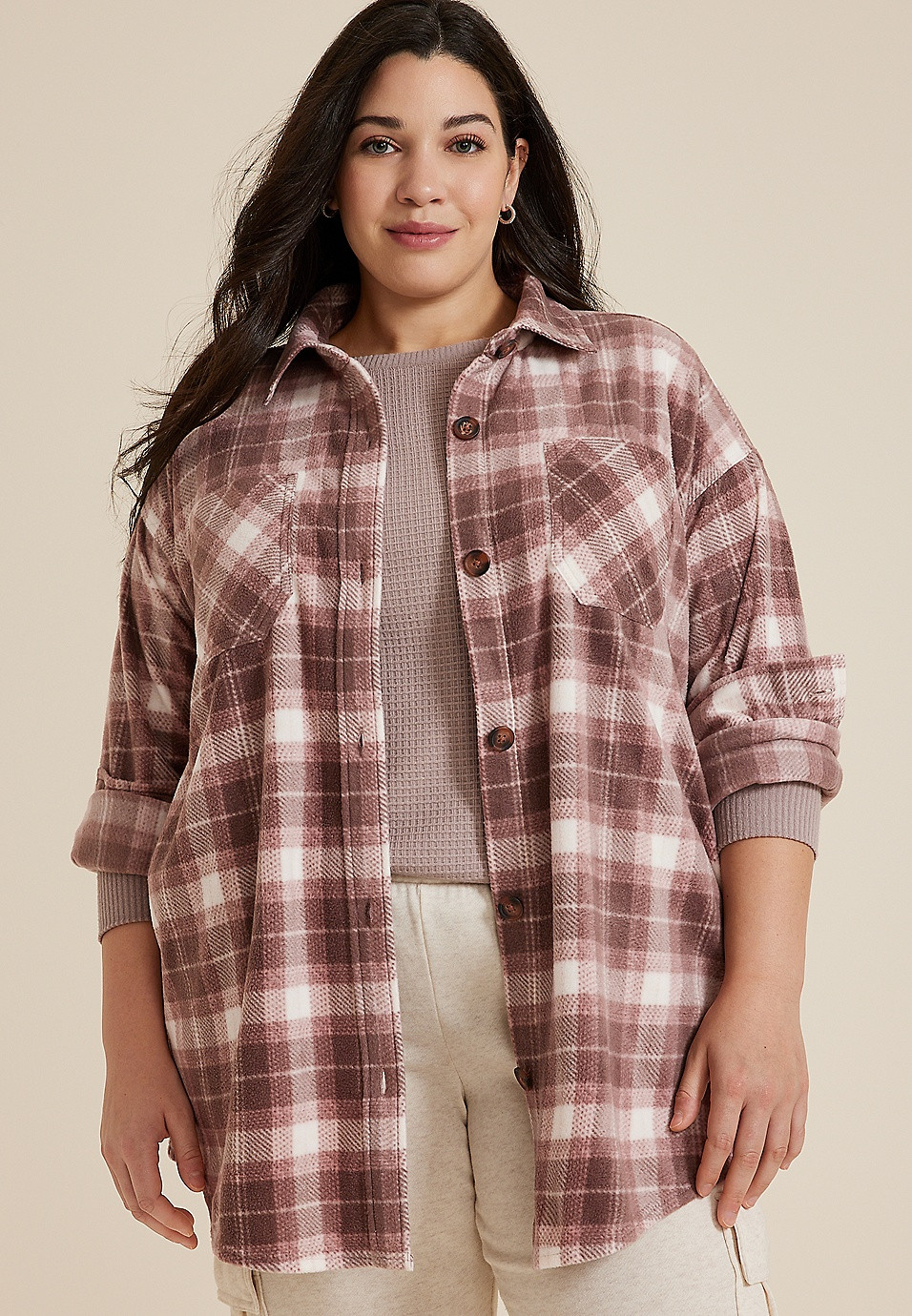Plus Size Wilder Plaid Fleece Shacket | Maurices