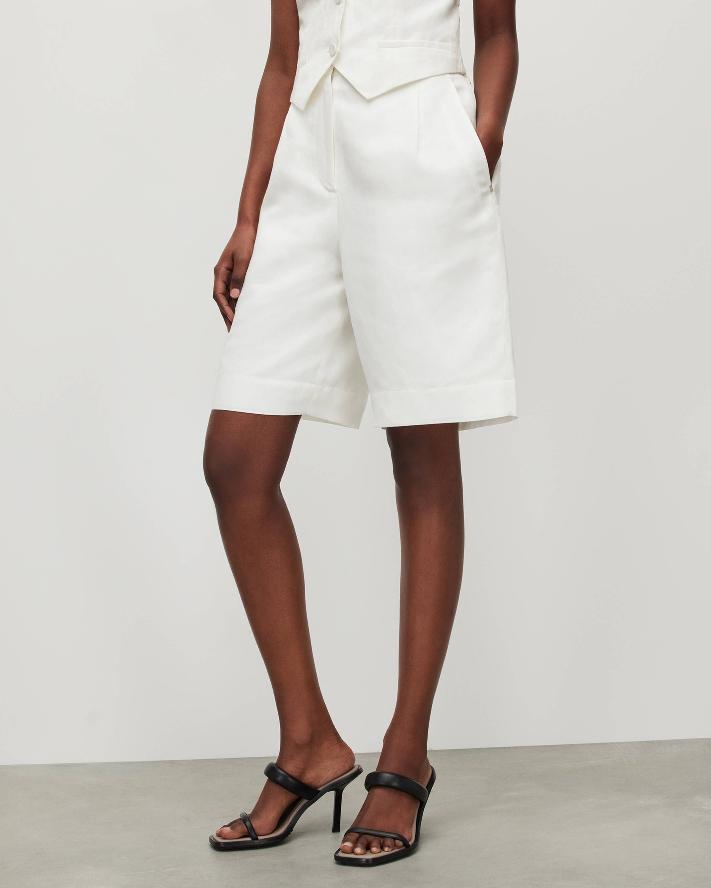Petra High-Rise Wide Linen Blend Shorts Off White | ALLSAINTS | AllSaints UK
