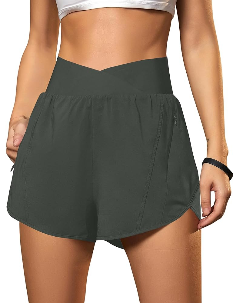 Blooming Jelly Women's Workout Shorts Athletic Running Shorts Crossover High Waisted Gym Shorts w... | Amazon (US)