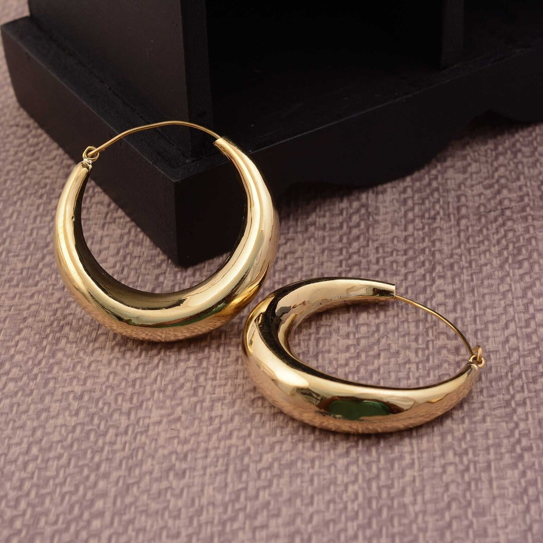 Chunky Gold Dome Hoop Earrings | Round Thick Gold Hoop Earrings | Trendy Gold Statement Chunky Ho... | Etsy (US)