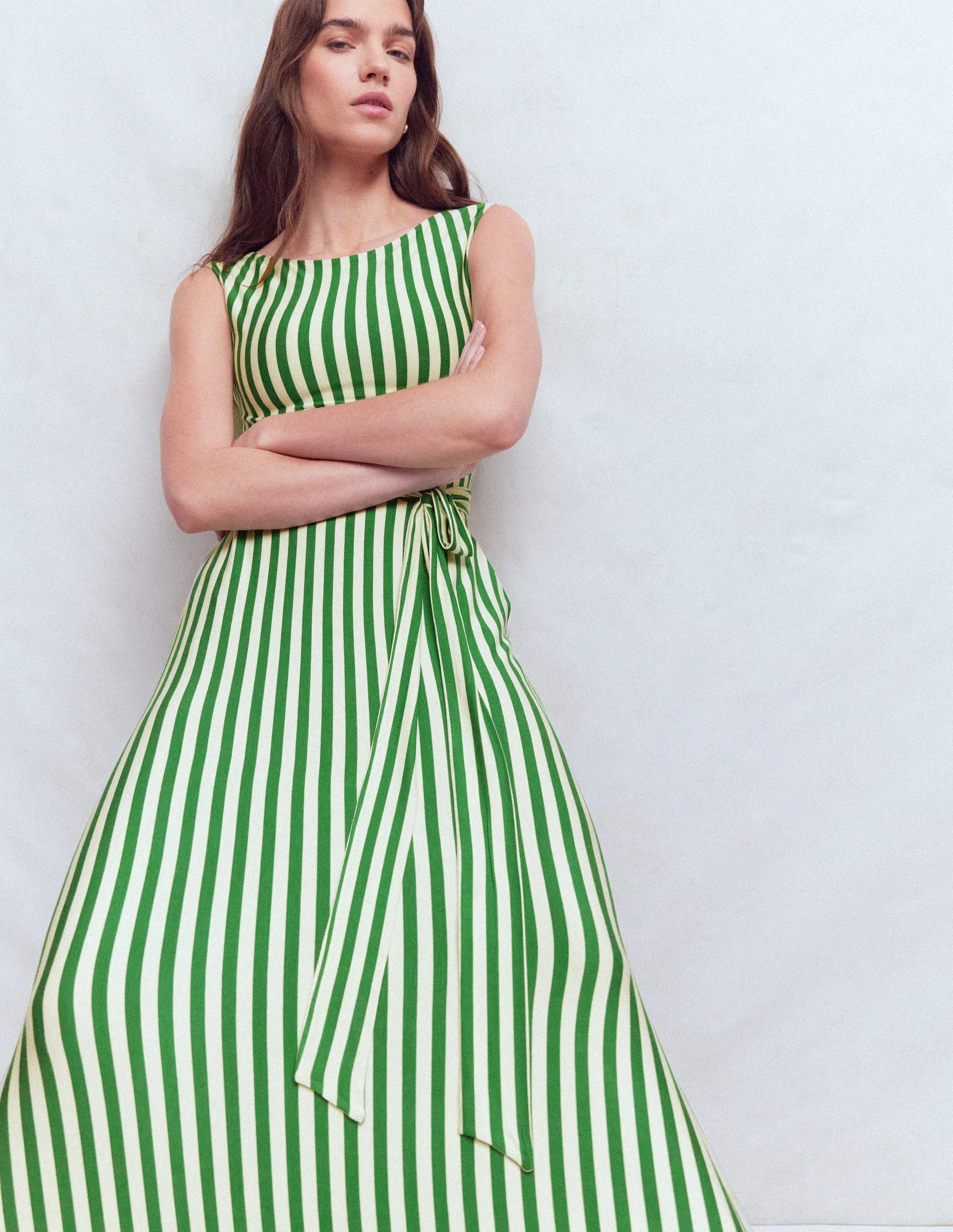 Tamsin Jersey Midi Dress-Fresh Green and Ivory Stripe | Boden (US)