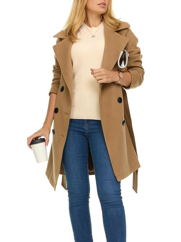 Steve Madden Trench Coat for Women – XS-3X Double-Breasted Long Winter Faux Wool Coat | Amazon (US)