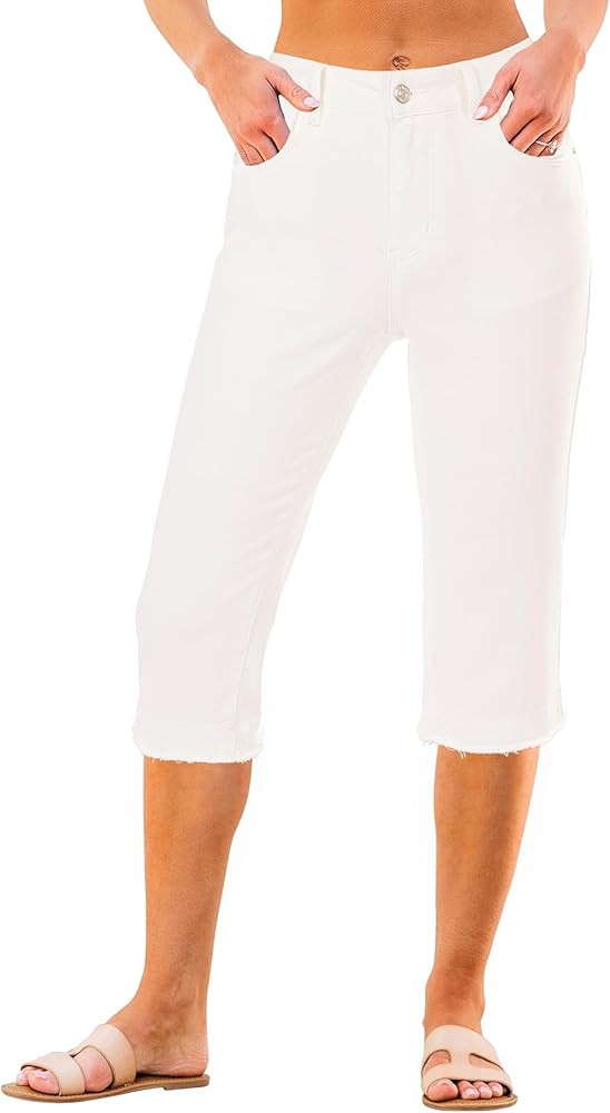 luvamia Capri Jeans for Women Trendy Mid Rise Distressed Raw Hem Casual Summer Stretchy Denim Cap... | Amazon (US)